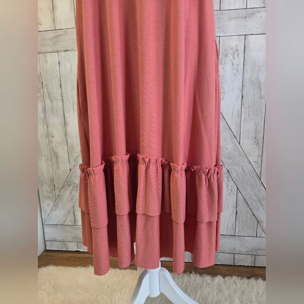 Zenana Outfitters Dusty Rose Ruffle-Tier Midi Dress - Picture 2 of 7